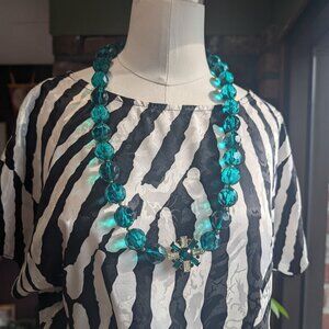 Kate Spade Chunky Emerald Teal Green Gold Necklace Statement Bold Piece